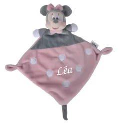 Disney - Minnie La Souris - Doudou Plat Rose Pâle Gris 25 Cm