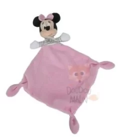 Disney Minnie La Souris Doudou Plat Rose Gris Rayé