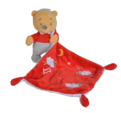Disney Winnie L'ourson Doudou Mouchoir Rouge Gris Mouton