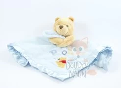 Disney Winnie L'ourson Doudou Plat Carré Bleu Snuggle Time